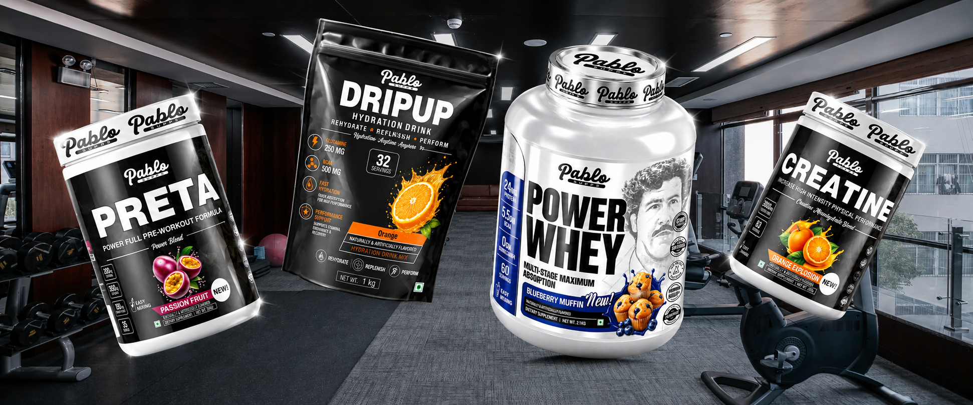 Pablo Performance Lineup: Preta, Dripup, Power Whey, Creatine